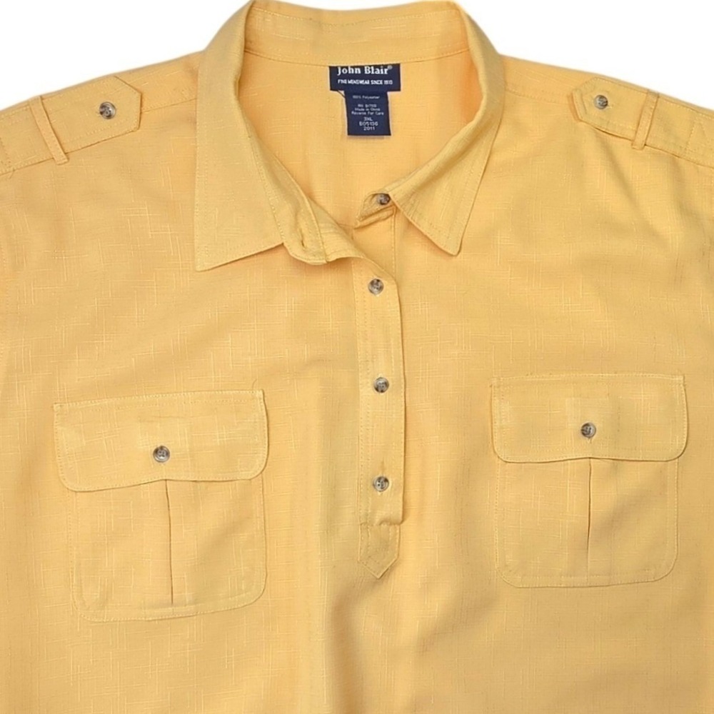 John Blair Mens 3XL Yellow Banded Bottom Shirt Short Sleeve Epaulette Textured - Picture 3 of 7
